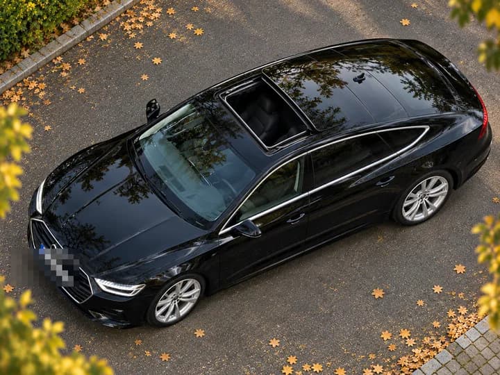 Audi A7 Sportback, aerial view with panoramic sunroof open