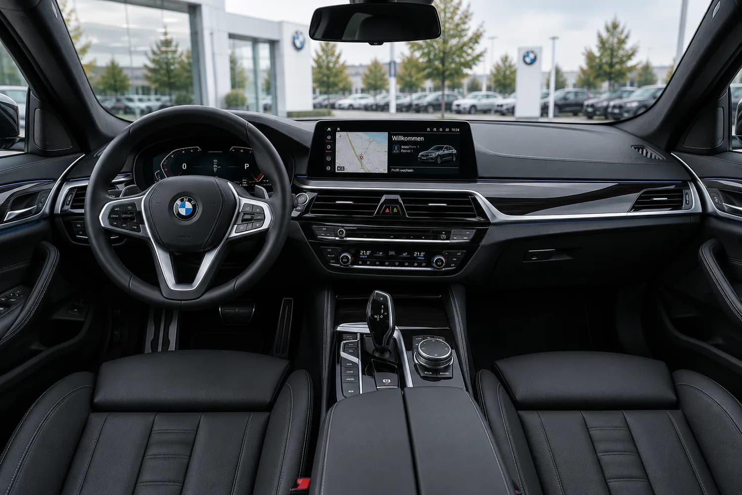 BMW 5 Series cabin, dashboard and steering wheel
