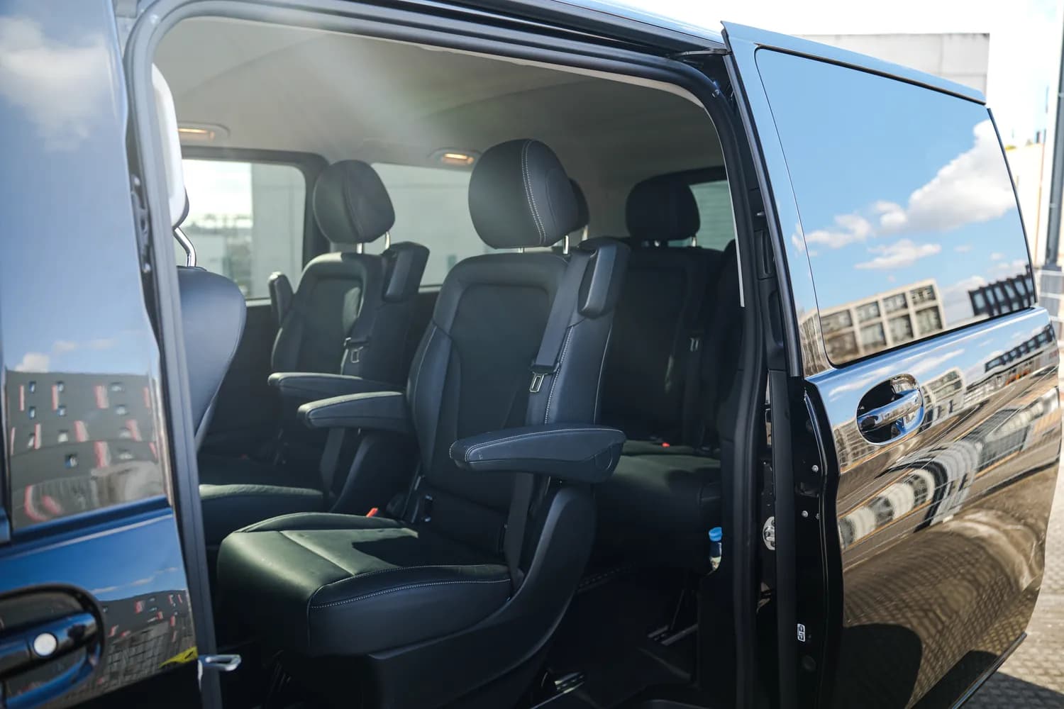 Mercedes-Benz V-Class cabin, open door and seating row